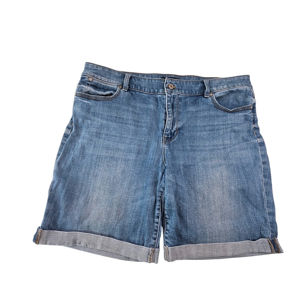 Talbots Flawless Five-Pocket Boyfriend Denim Shorts Blue Size 16 Cuffed Mid Rise